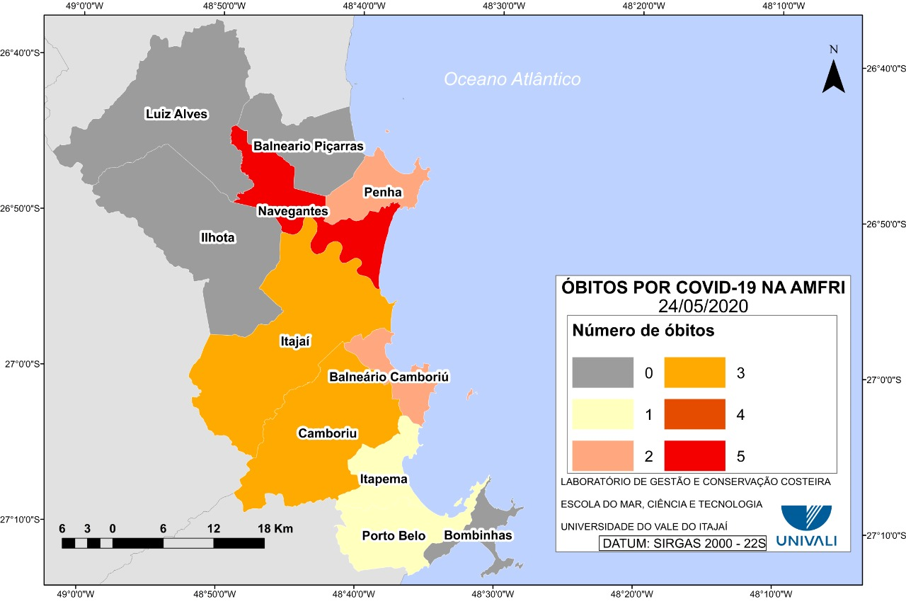 Número de óbitos em consequência da COVID 19 nos municípios da Macrorregião da Foz do Rio Itajaí (AMFRI).